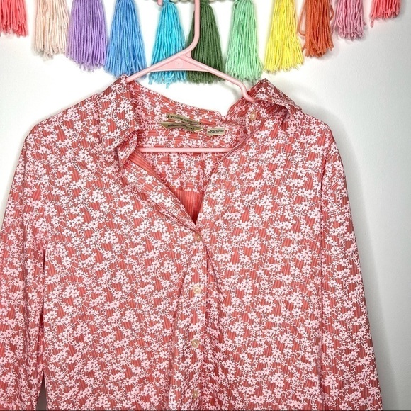 Eddie Bauer Vintage Wrinkle Resistant Floral 3/4 Sleeve Button Down Blouse Large - Picture 6 of 14